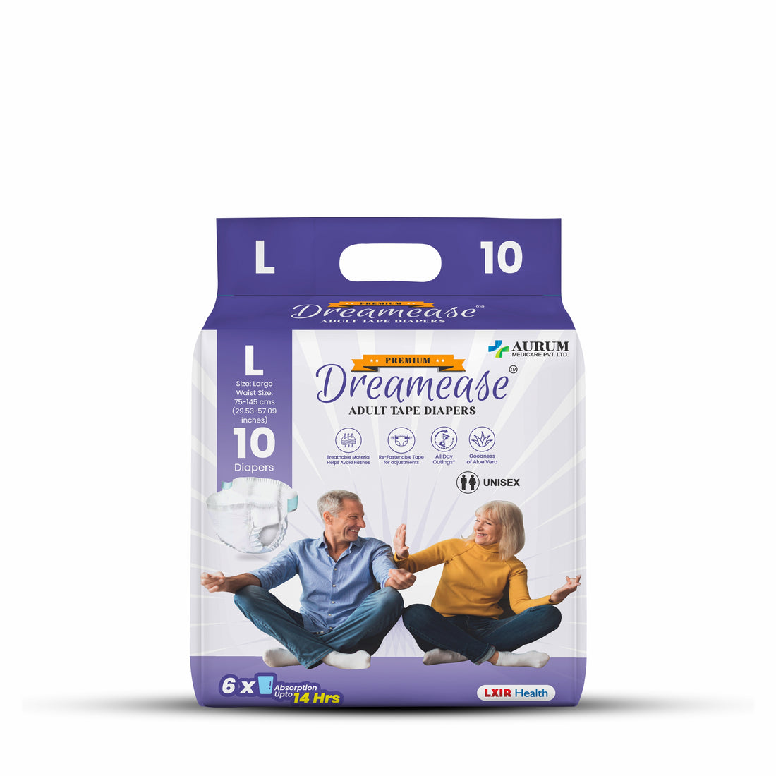 Adult Tape Diaper | 3D Core Technology with Refastenable Tape | Disposable, Leak-Proof, Odor-Free | Pack of 10