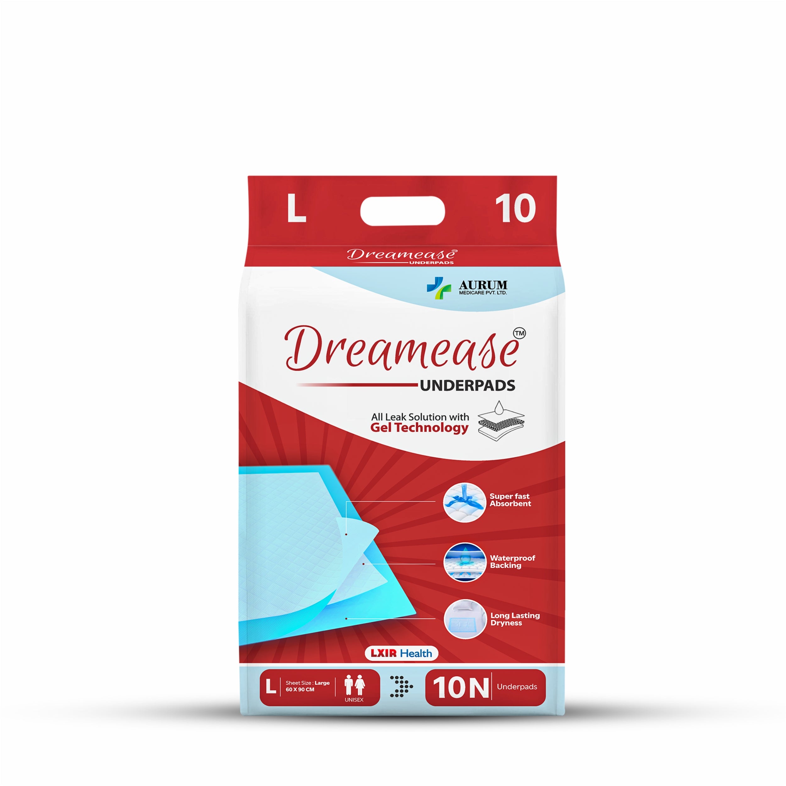 Underpad Sheet | Better Leak Solution with Gel Technology | Fast Absorption Disposable | Large Size | Pack of 10