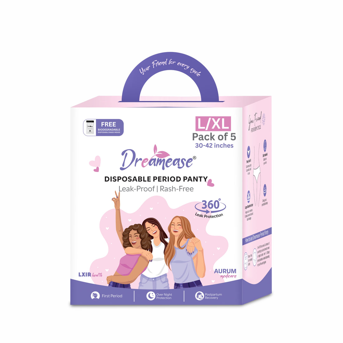 Disposable Period panty |360°-Degree protection | Silent Wear, Super absorbent, Odor-Free | L-XL Size | Pack of 5