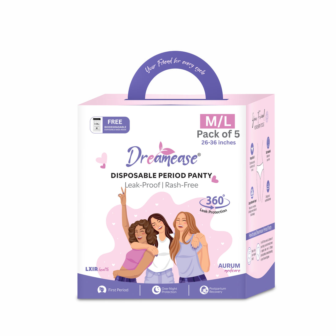 Disposable Period panty |360°-Degree protection | Silent Wear, Super absorbent, Odor-Free | L-XL Size | Pack of 5