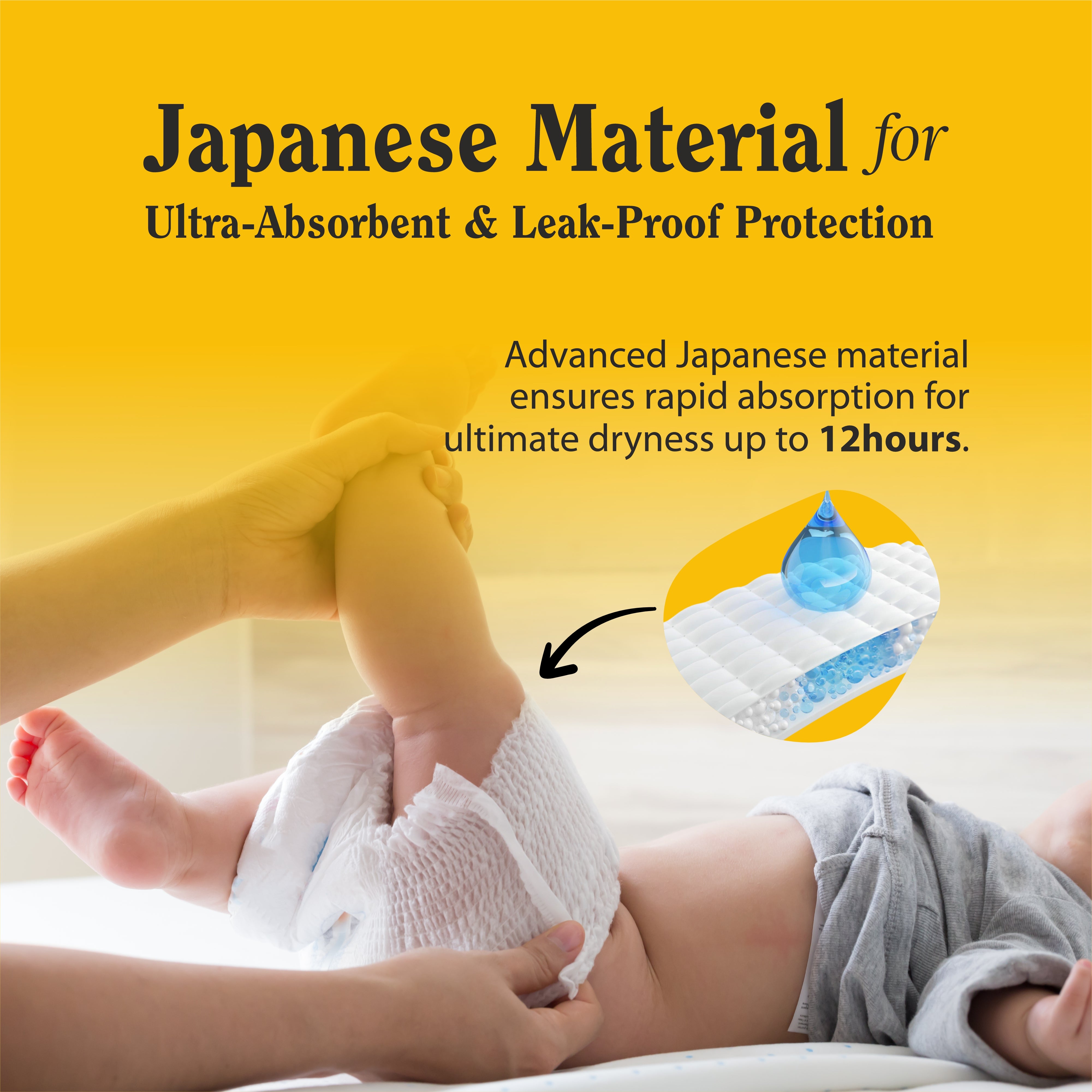 Baby Diapers | Japanese Gel Technology | Super Absorbent, Leak-Proof | New Born Size | 44 Pieces