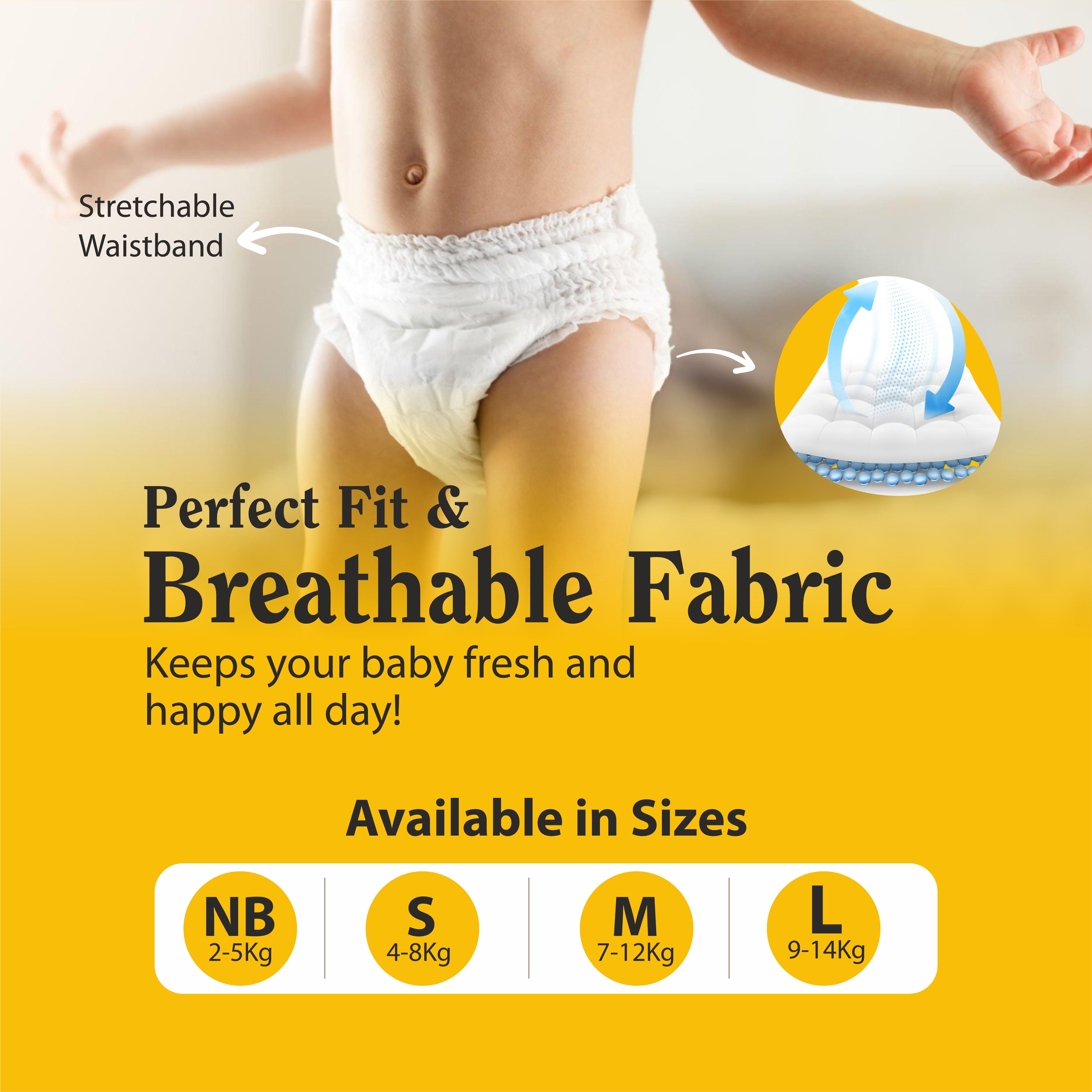 Baby Diapers | Japanese Gel Technology | Super Absorbent, Leak-Proof | New Born Size | 44 Pieces