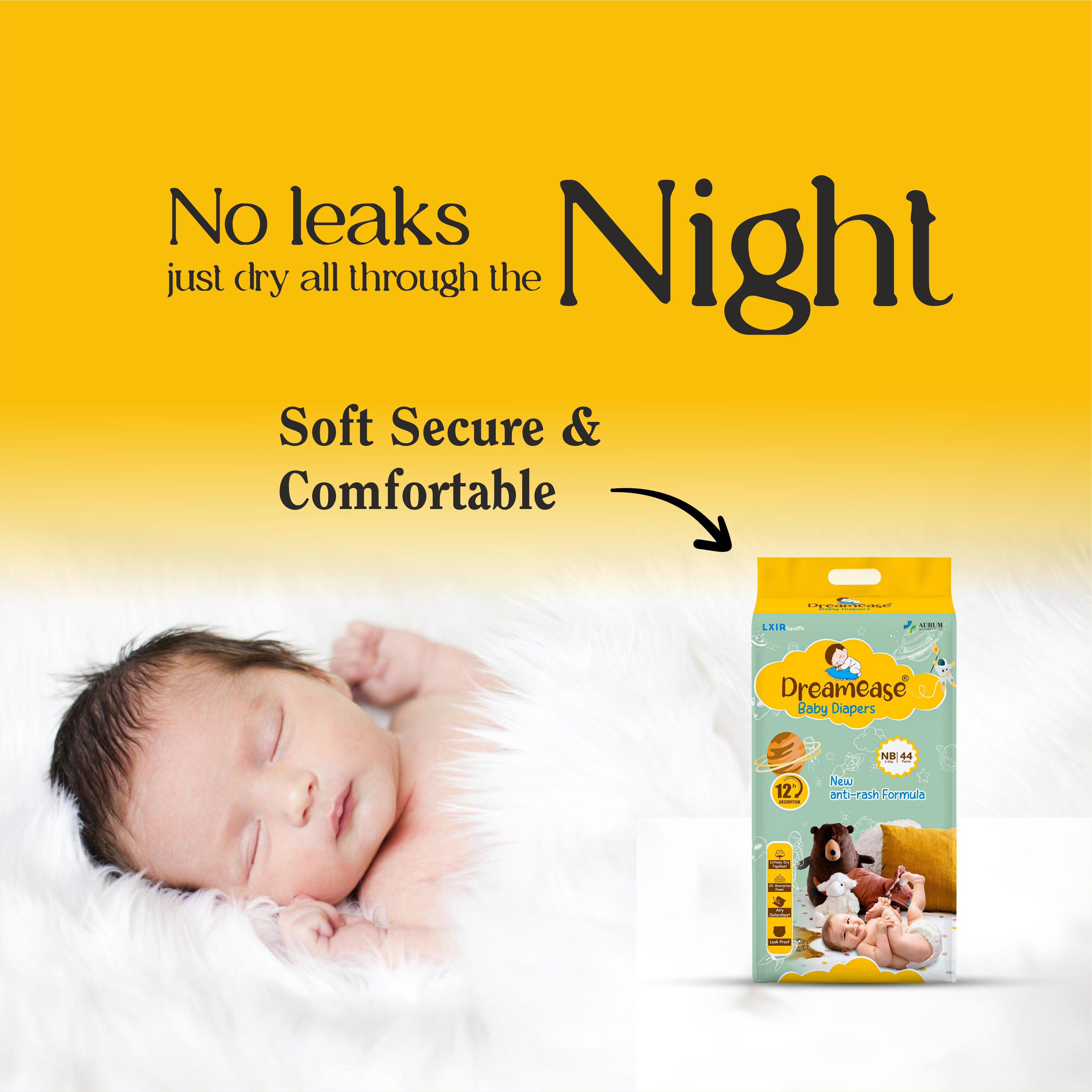 Baby Diapers | Japanese Gel Technology | Super Absorbent, Leak-Proof | New Born Size | 44 Pieces