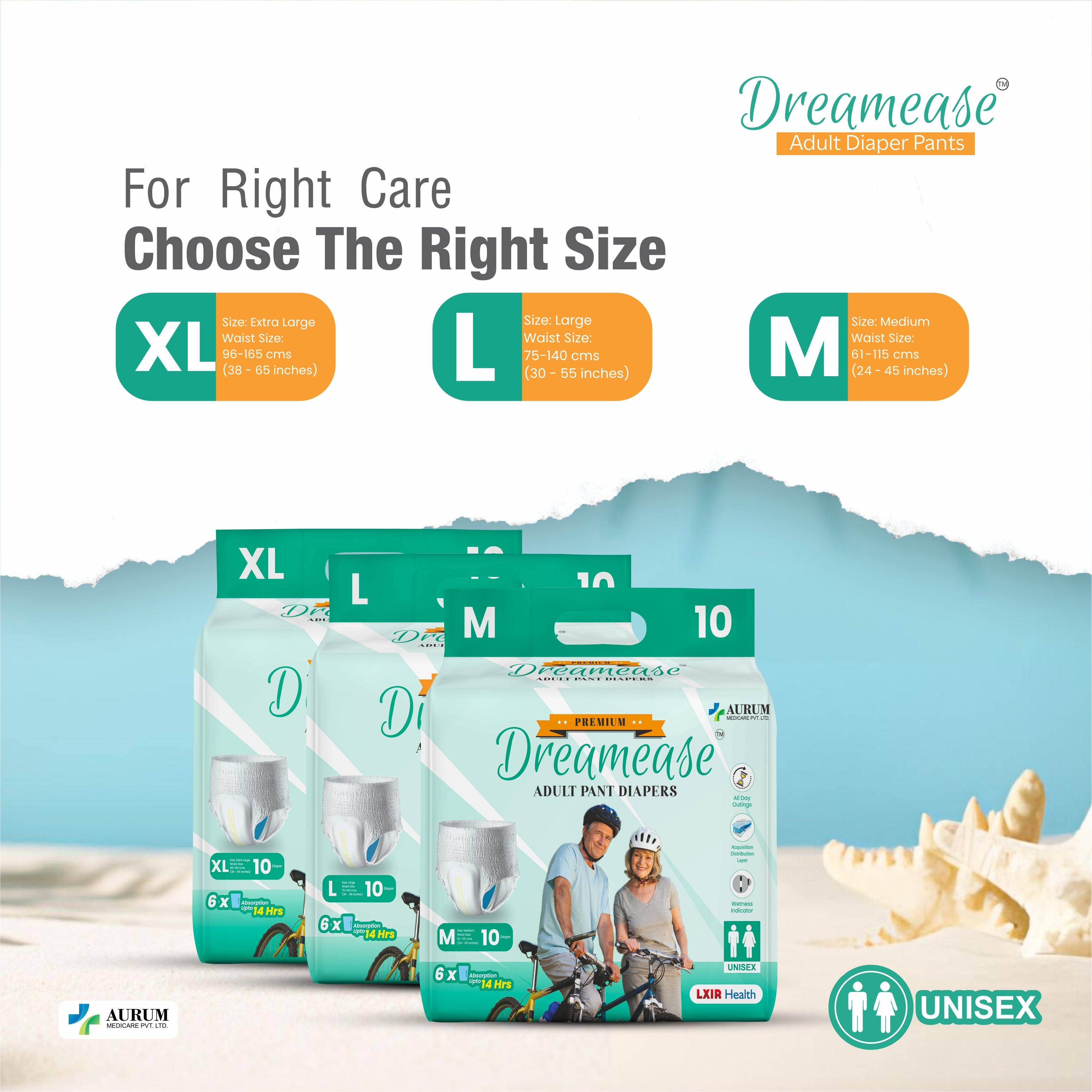 Premium Adult Diapers | Skin Friendly | Leak-Proof, Super absorption technology | Unisex | Pack of 10