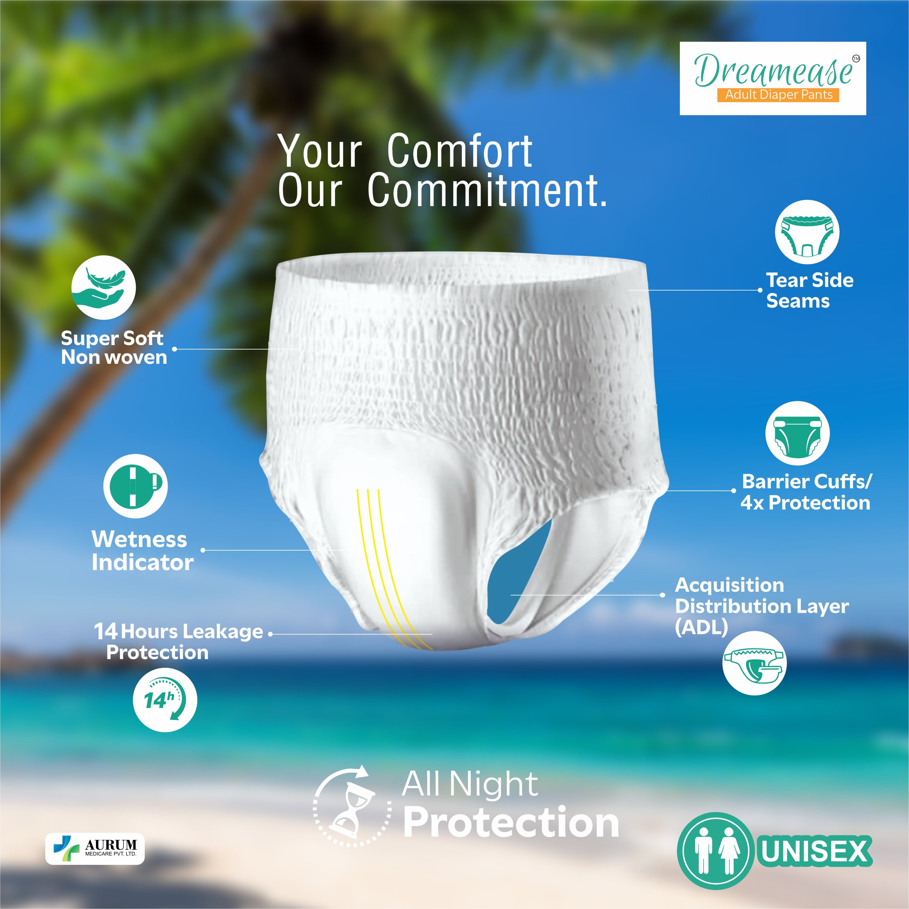 Premium Adult Diapers | Skin Friendly | Leak-Proof, Super absorption technology | Unisex | Pack of 10