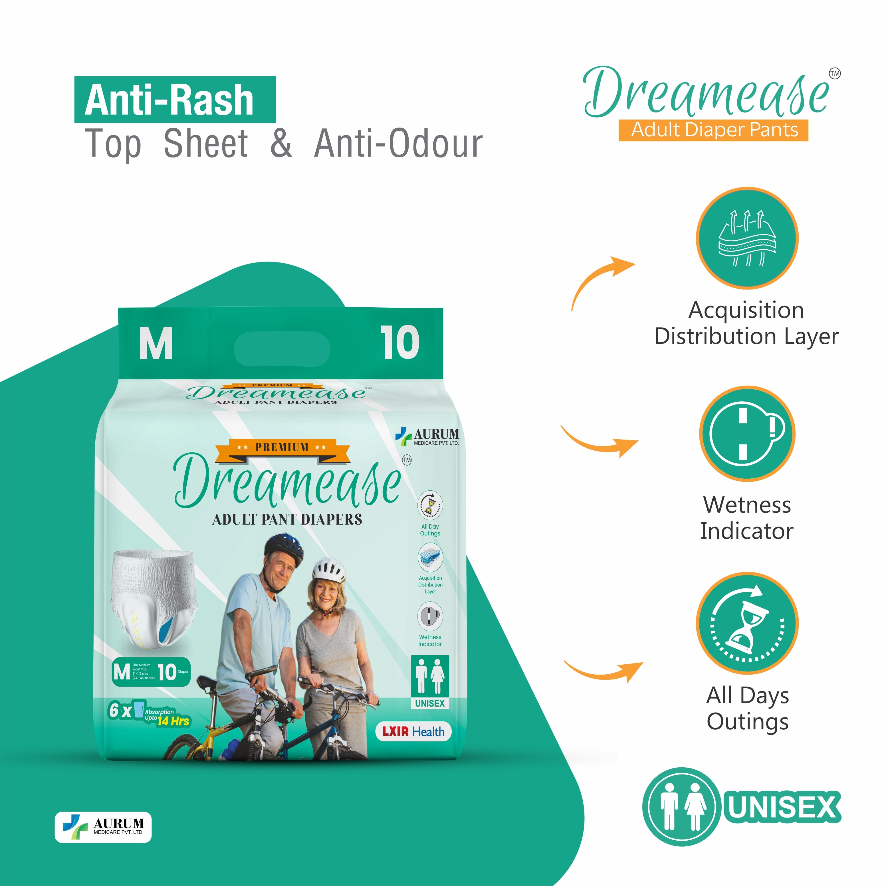 Premium Adult Diapers | Skin Friendly | Leak-Proof, Super absorption technology | Unisex | Pack of 10