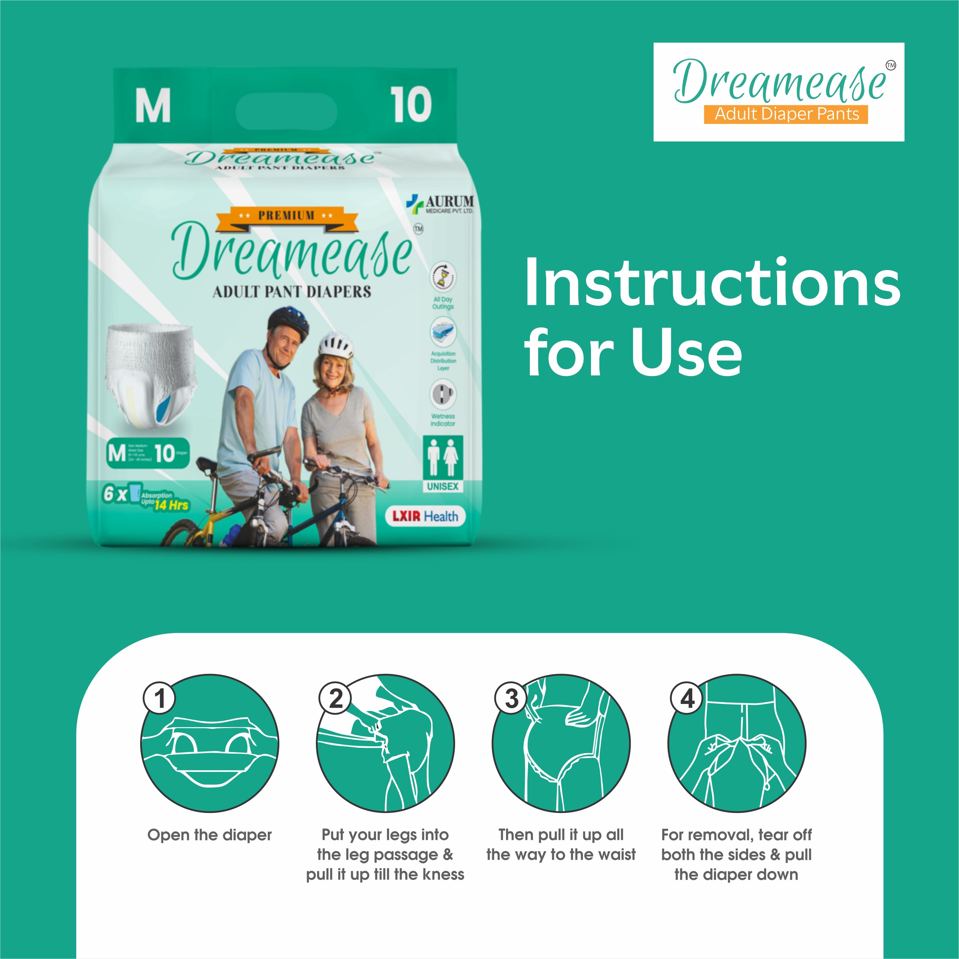 Premium Adult Diapers | Skin Friendly | Leak-Proof, Super absorption technology | Unisex | Pack of 10