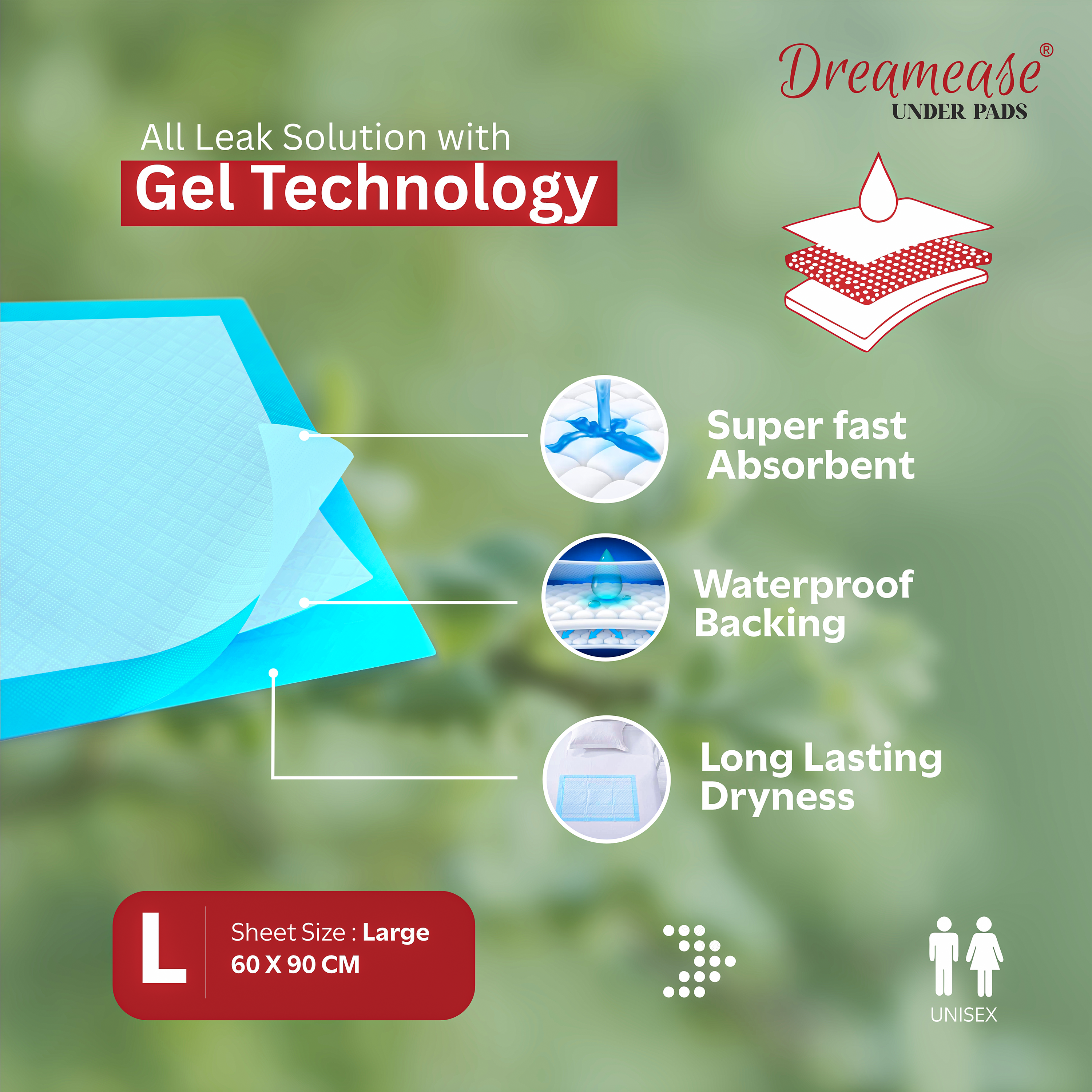 Underpad Sheet | Better Leak Solution with Gel Technology | Fast Absorption Disposable | Large Size | Pack of 10