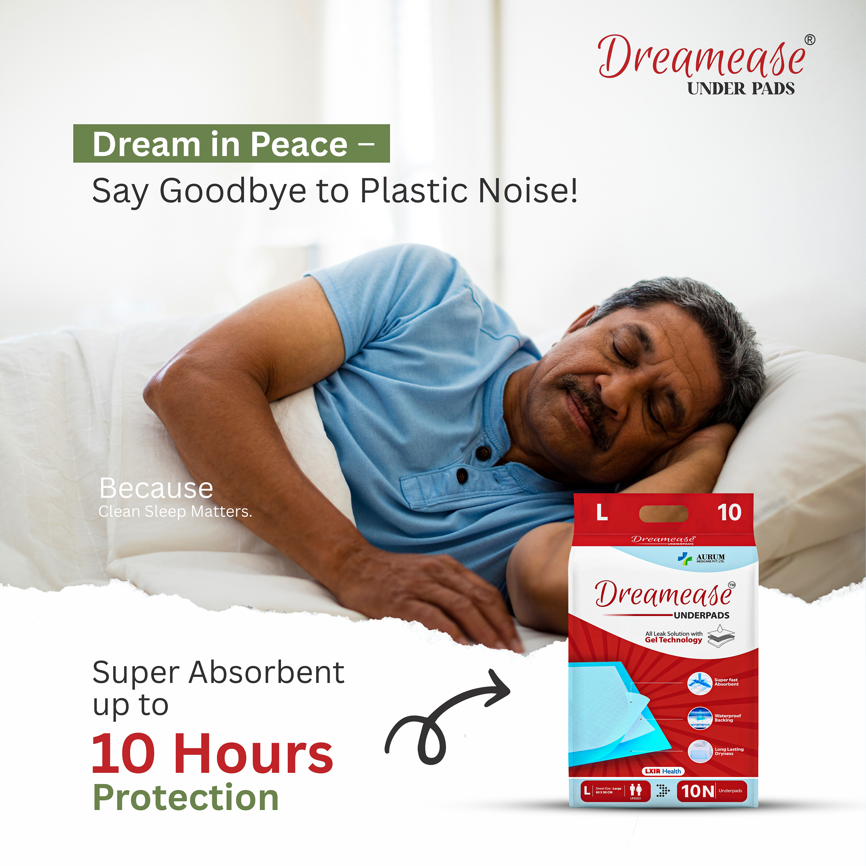 Underpad Sheet | Better Leak Solution with Gel Technology | Fast Absorption Disposable | Large Size | Pack of 10