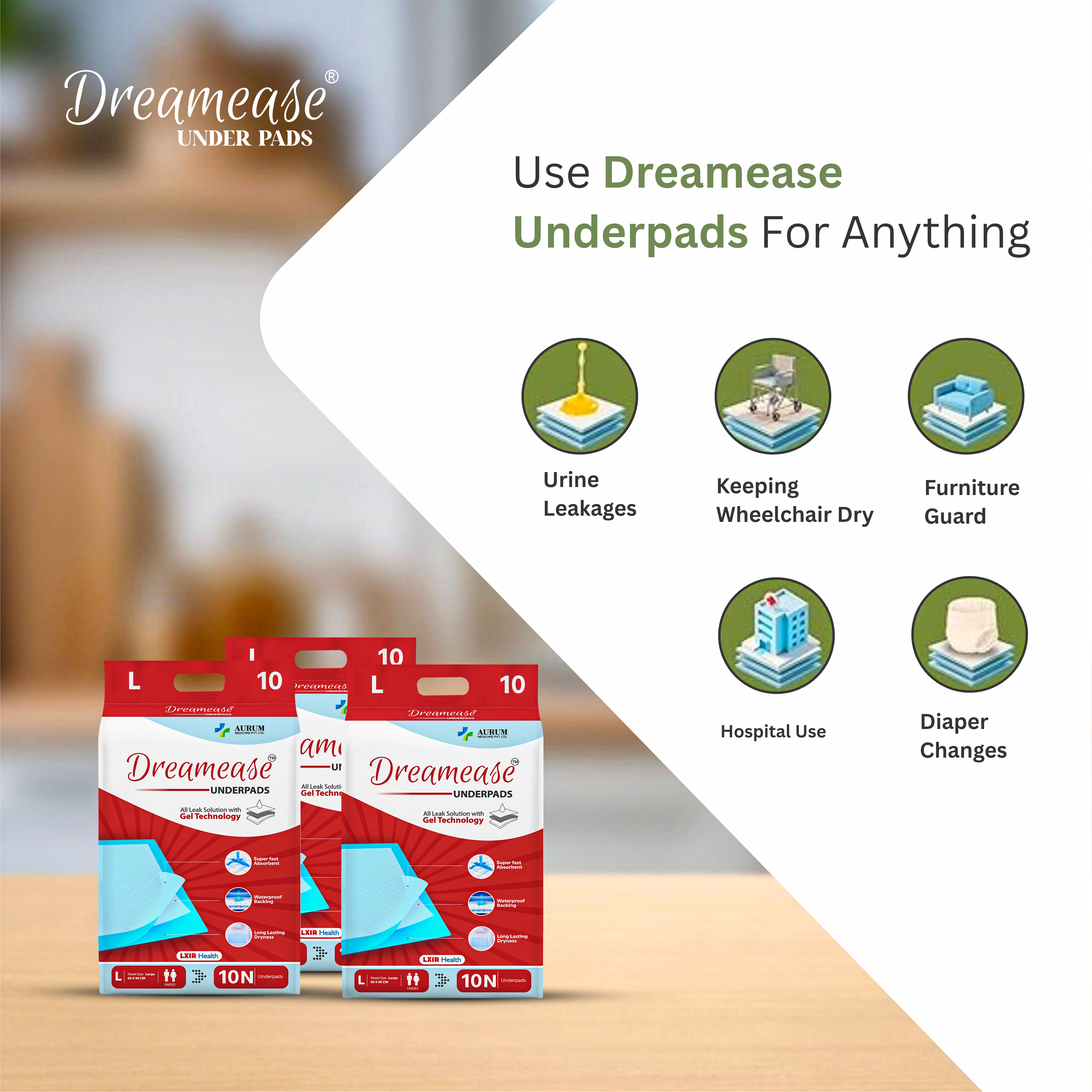 Underpad Sheet | Better Leak Solution with Gel Technology | Fast Absorption Disposable | Large Size | Pack of 10