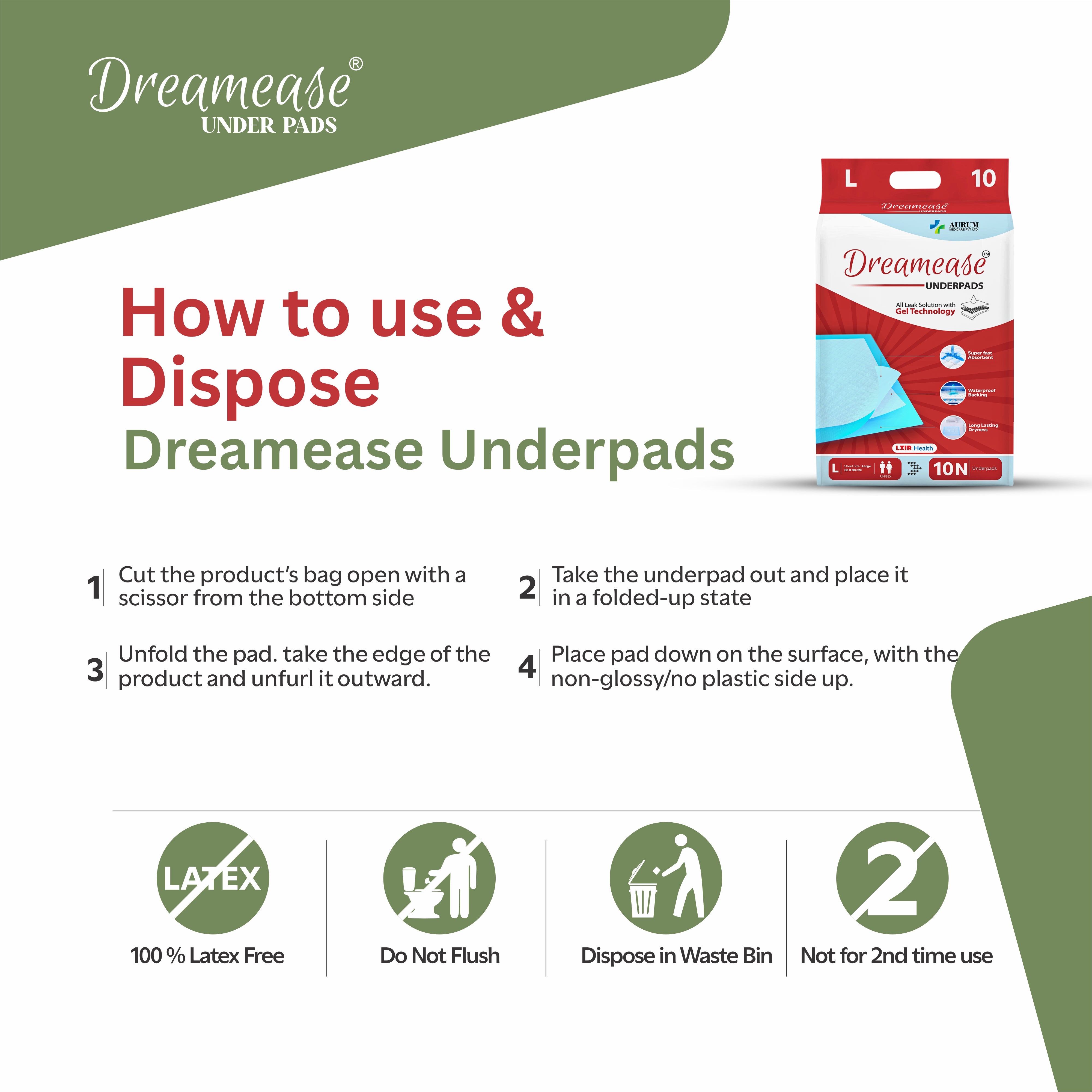 Underpad Sheet | Better Leak Solution with Gel Technology | Fast Absorption Disposable | Large Size | Pack of 10