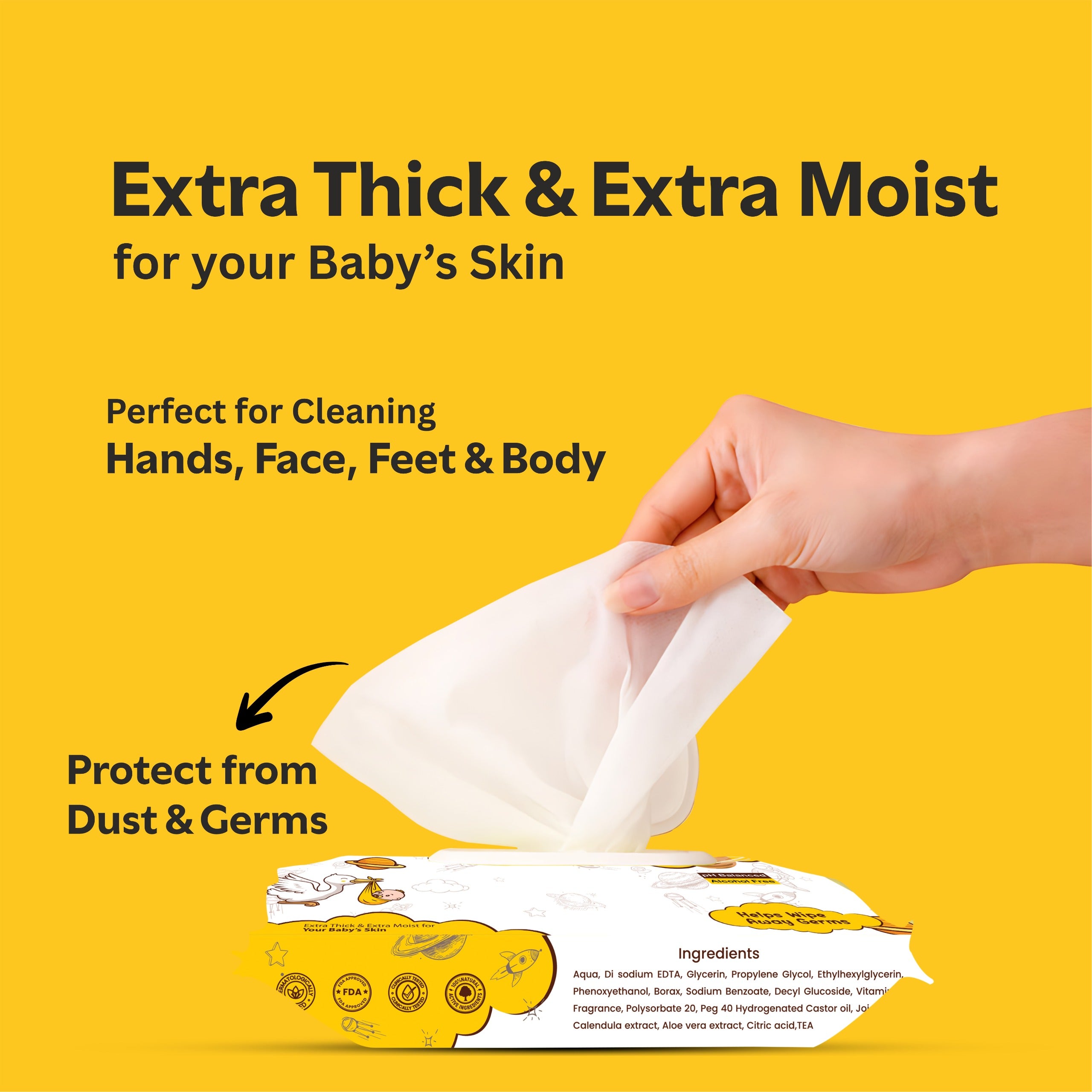 Baby Wipes | Extra Thick, 99 % Pure Water | Alcohol-Free, Soft Moisturizing | Pack of 2