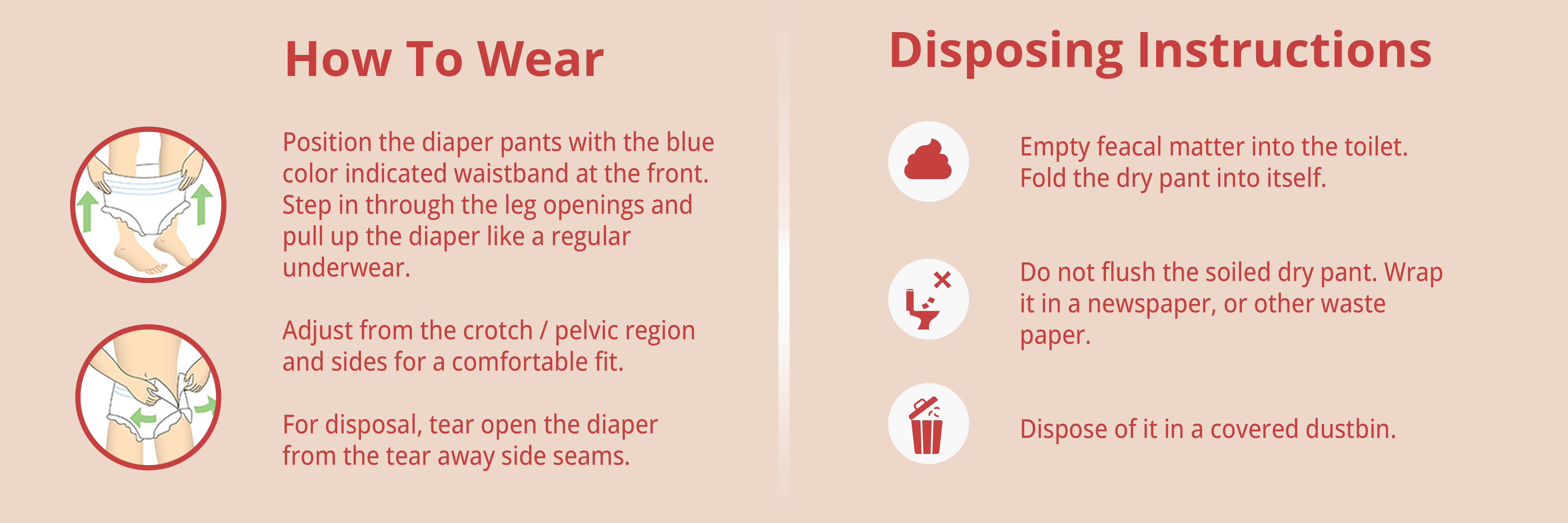 Dreamease Adult diaper pant style How to dispose, Instruction